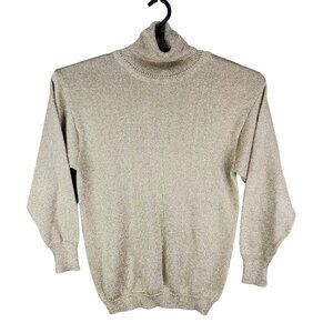 Womens Metallic Gold Suzelle Sweater Long Sleeves & Ribbed Cuffs Turtle Neck S